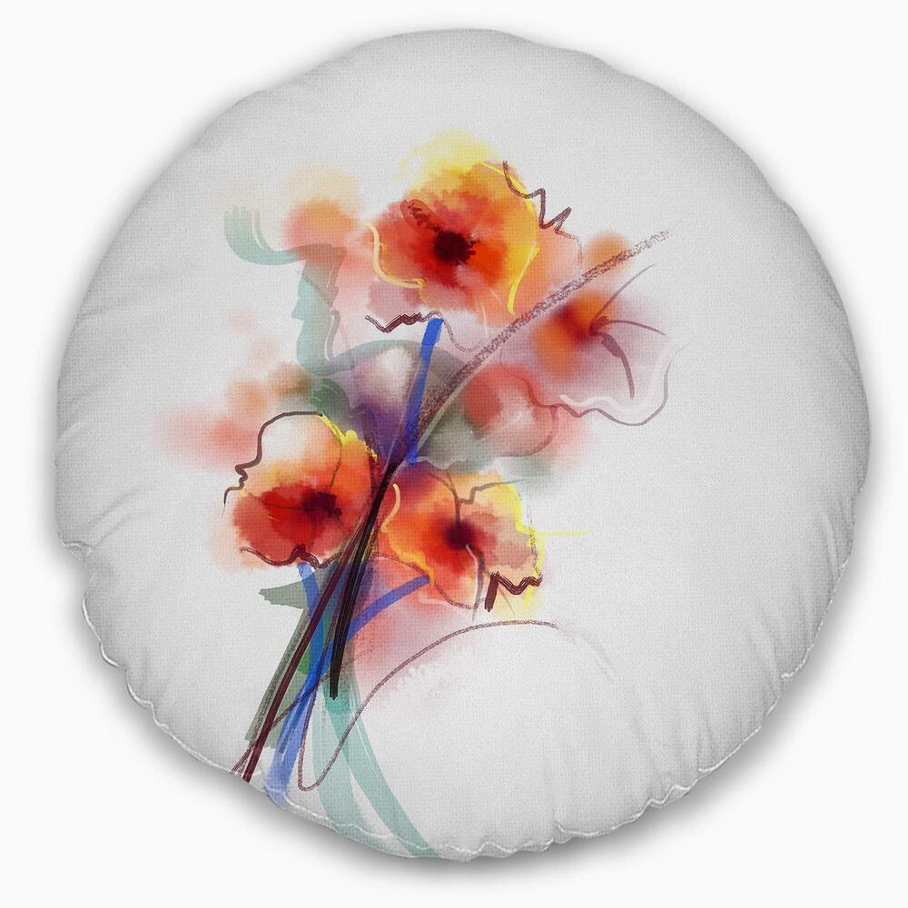 6531 Designart Soft Color Flowers on White Background' Floral Throw Cushion